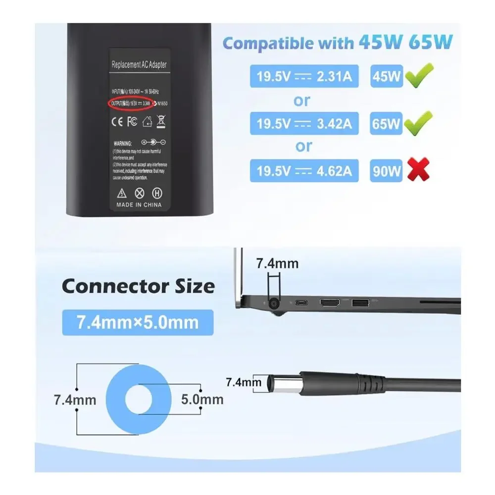 New Dell Latitude 65W LA65NS2-01 Laptop Charger Adapter Compatible Dell Latitude